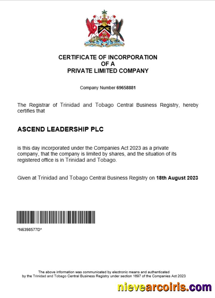Trinidad and Tobago business registration certificate